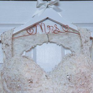 Open back beaded and floral sheer overlay wedding dress size 6-8